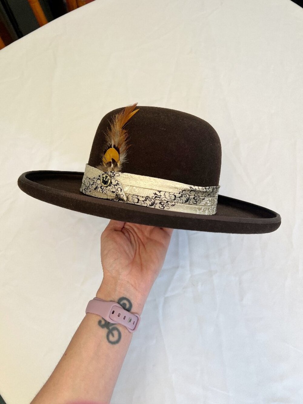 Goorin Bros Wide Brim Bowler Hat - Wool, brown.